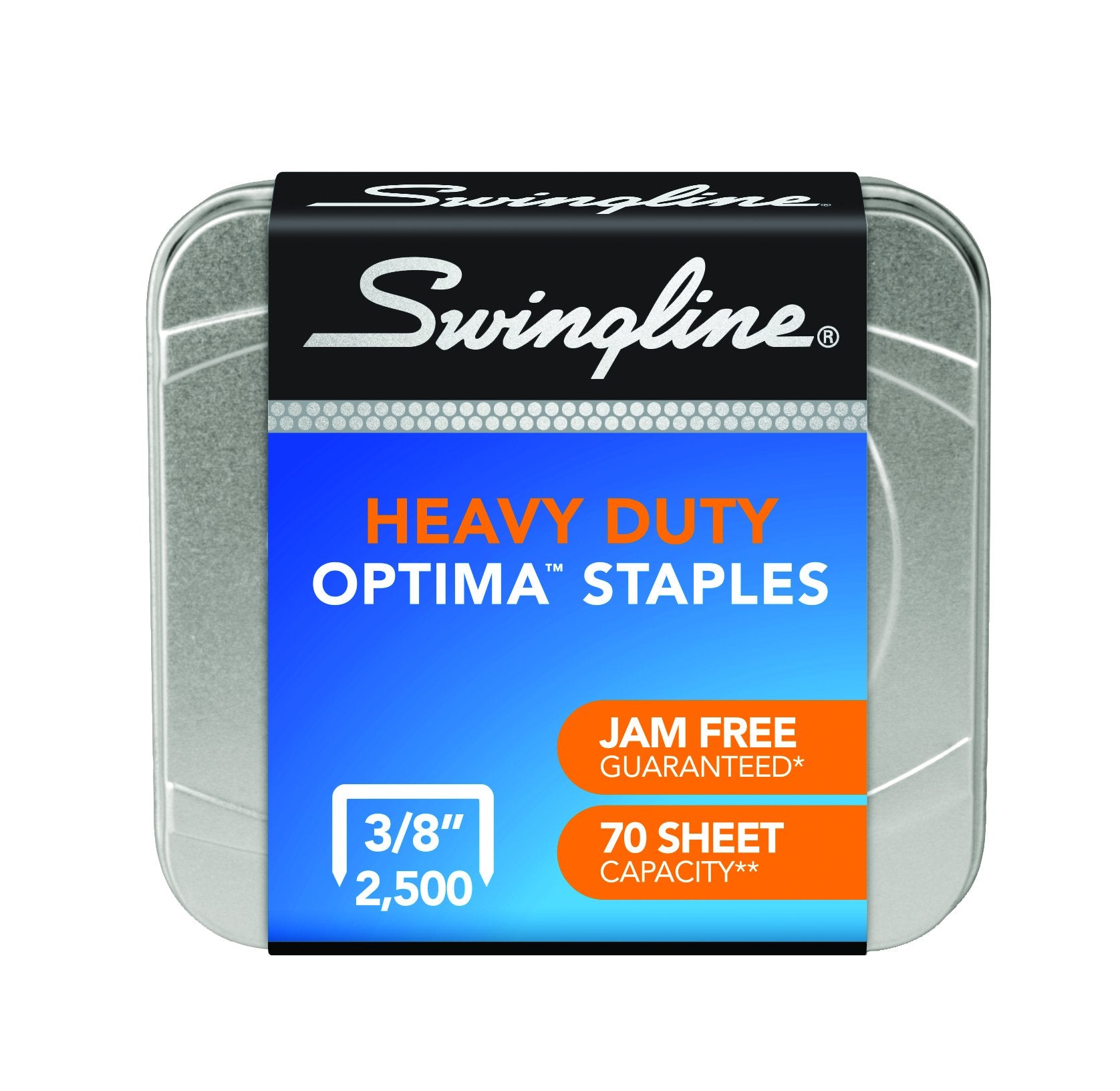 Swingline® Optima® High Capacity Staples, 3/8" Leg, 125/Strip, 2,500/Box