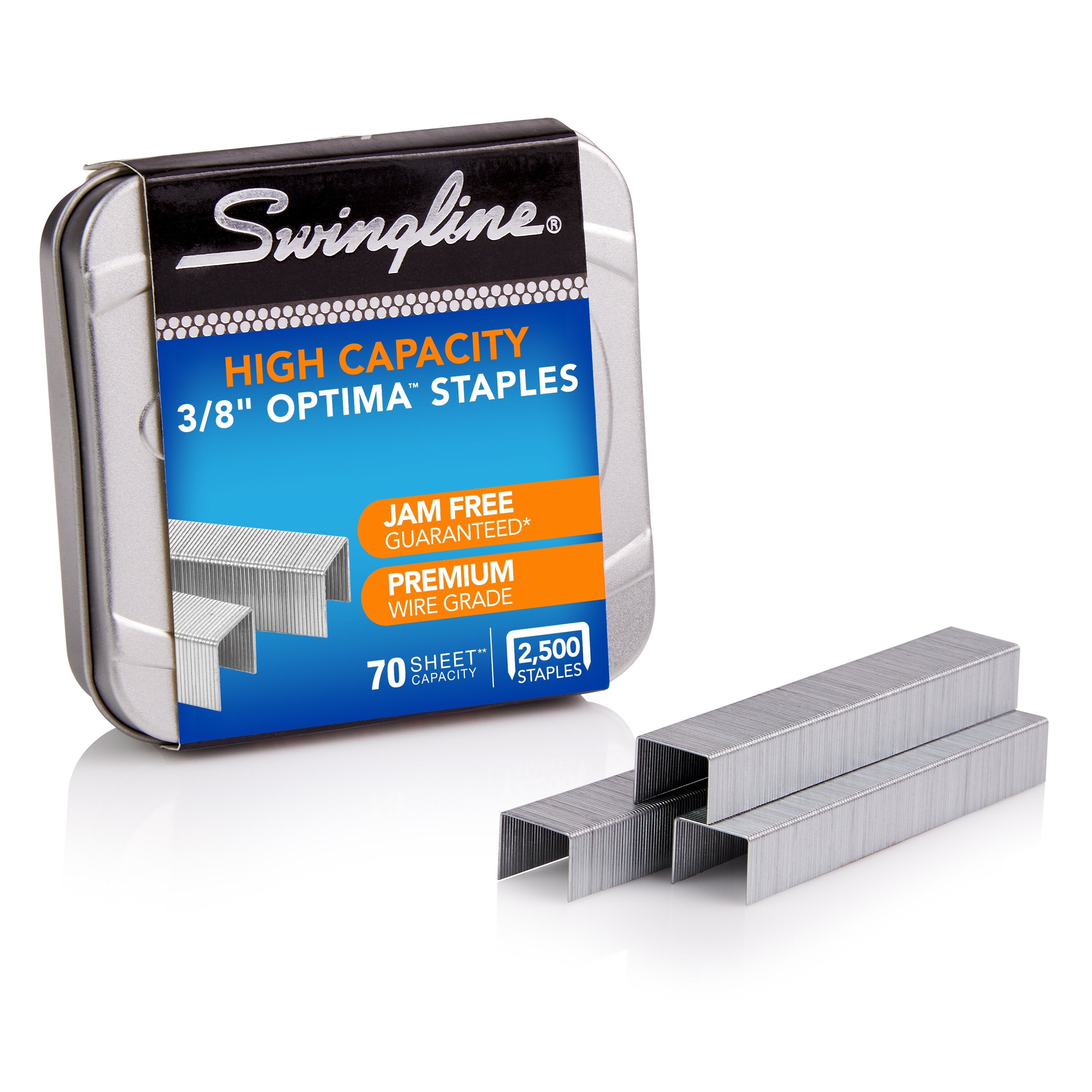 Swingline® Optima® High Capacity Staples, 3/8" Leg, 125/Strip, 2,500/Box