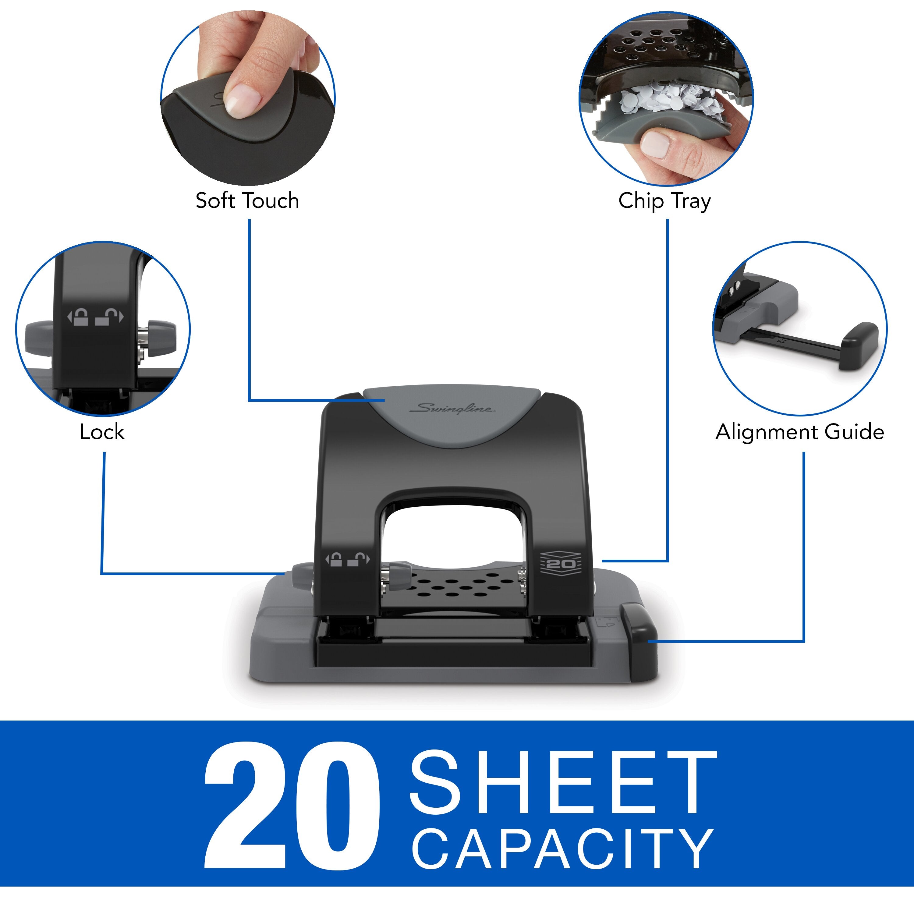Swingline® SmartTouch™ 2-Hole Punch - Low Force, 20 Sheet