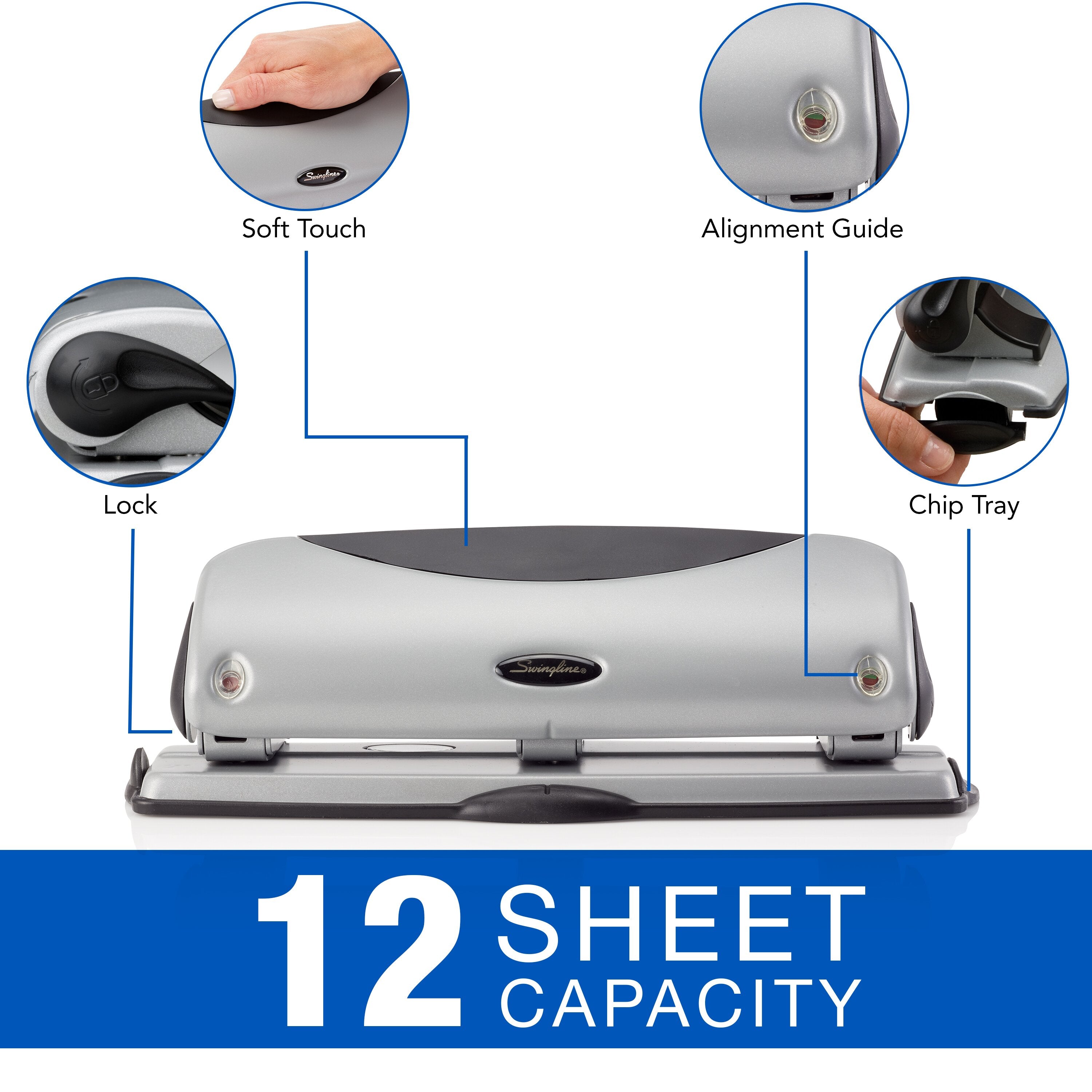 Swingline® EasyView® Desktop Punch, 3-Hole, 12-Sheet Capacity