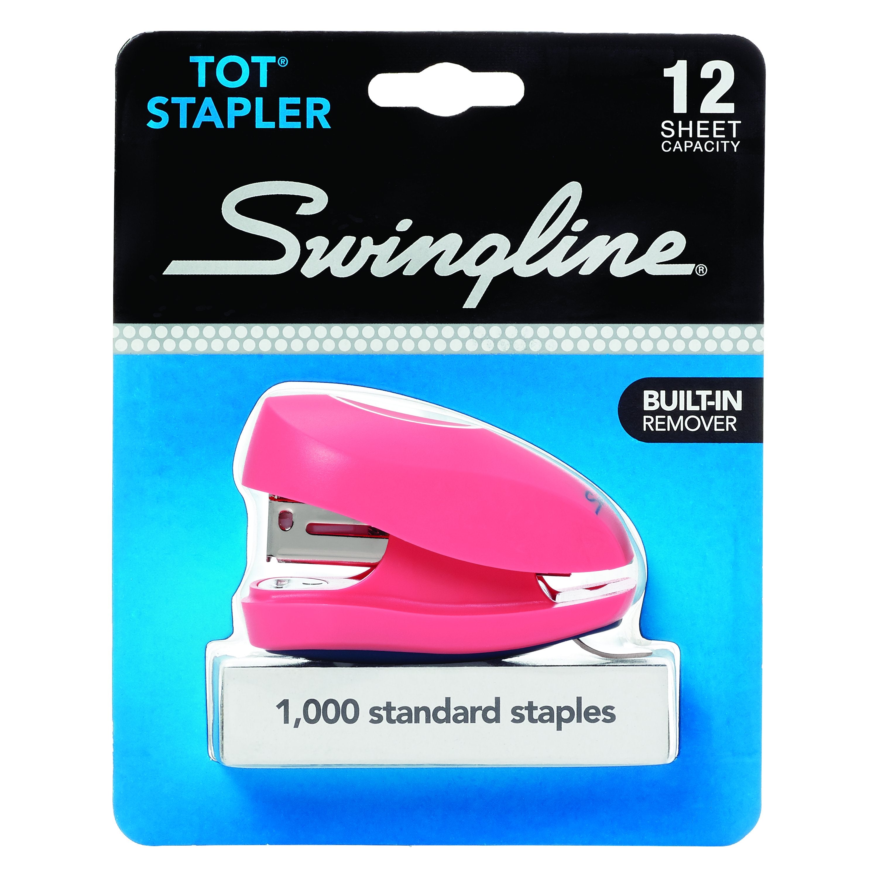 Swingline® Tot® Stapler - 12-Sheet Capacity, Built-in Staple Remover, Assorted Colors