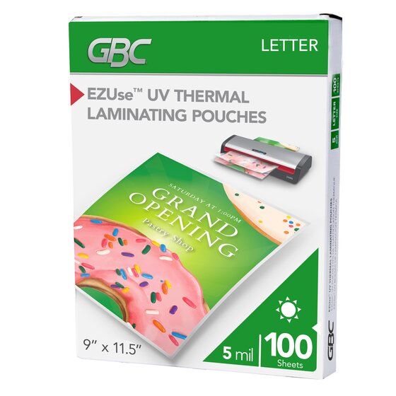 GBC EZUse UV Thermal Laminating Pouches -  Letter Size, 5 mil, 100 Pouches Per Pack, 3 Packs (300 Total)
