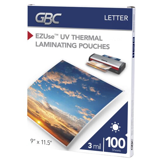 GBC EZUse UV Thermal Laminating Pouches -  Letter Size, 3 mil, 100 Pouches Per Pack, 12 Packs (1200 Total)