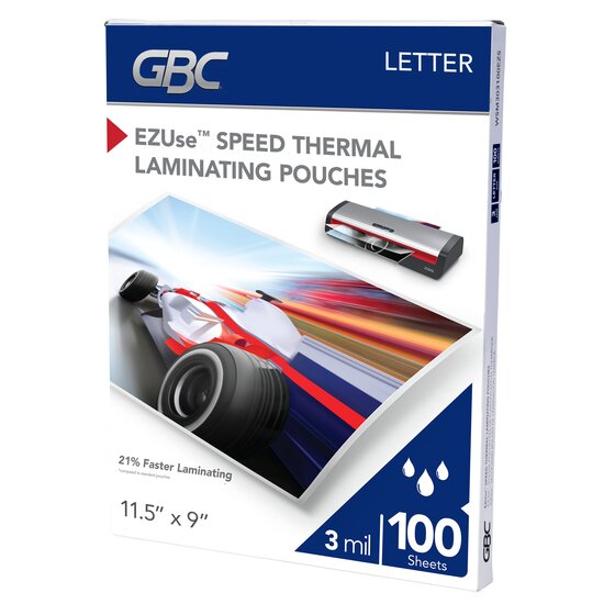 GBC EZUse Speed Thermal Laminating Pouches - Letter Size, 3 mil, 100 Pouches Per Pack, 12 Packs (1200 Total)