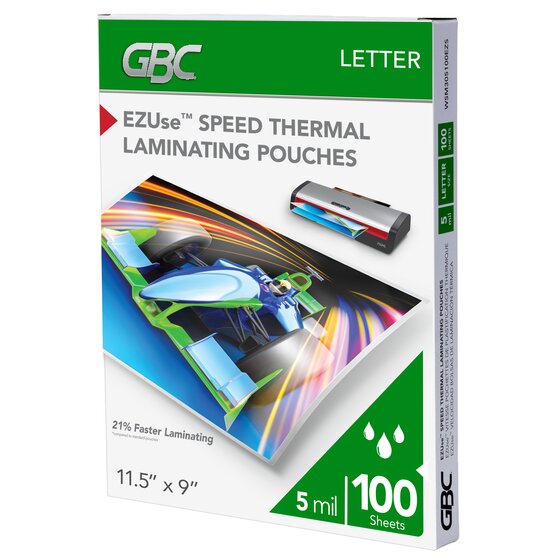 GBC EZUse Speed Thermal Laminating Pouches - Letter Size, 5 mil, 100 Pouches Per Pack, 12 Packs (1200 Total)