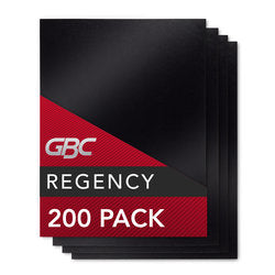 GBC Regency Binding Presentation Covers, Unpunched, Black, 8 1/2" x 11" (200 Pack)