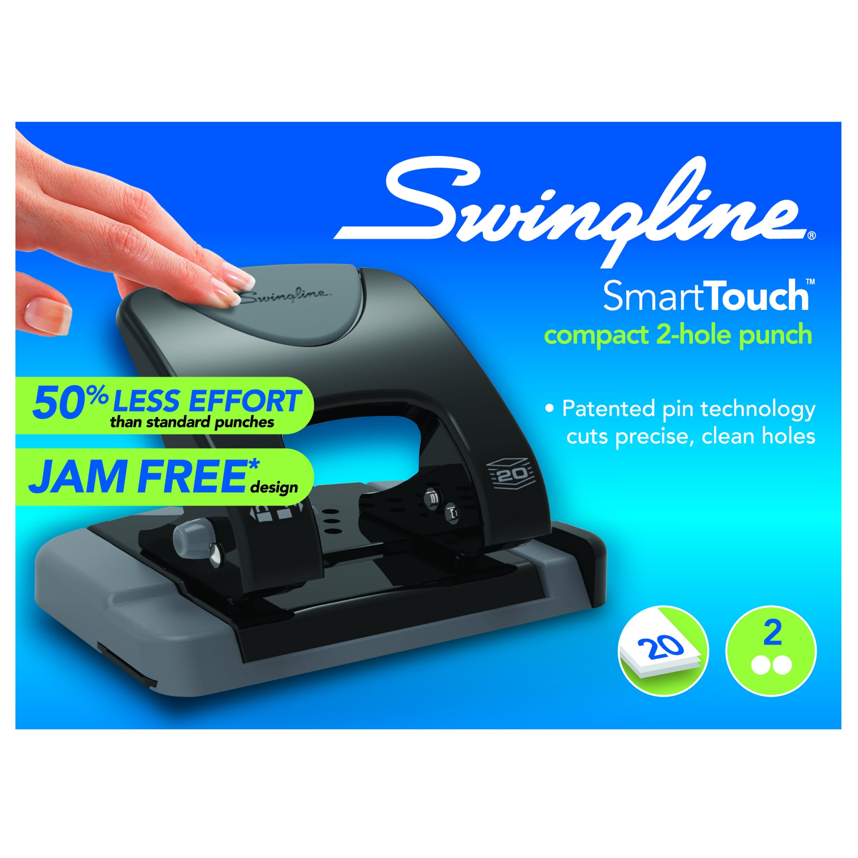 Swingline® SmartTouch™ 2-Hole Punch - Low Force, 20 Sheet