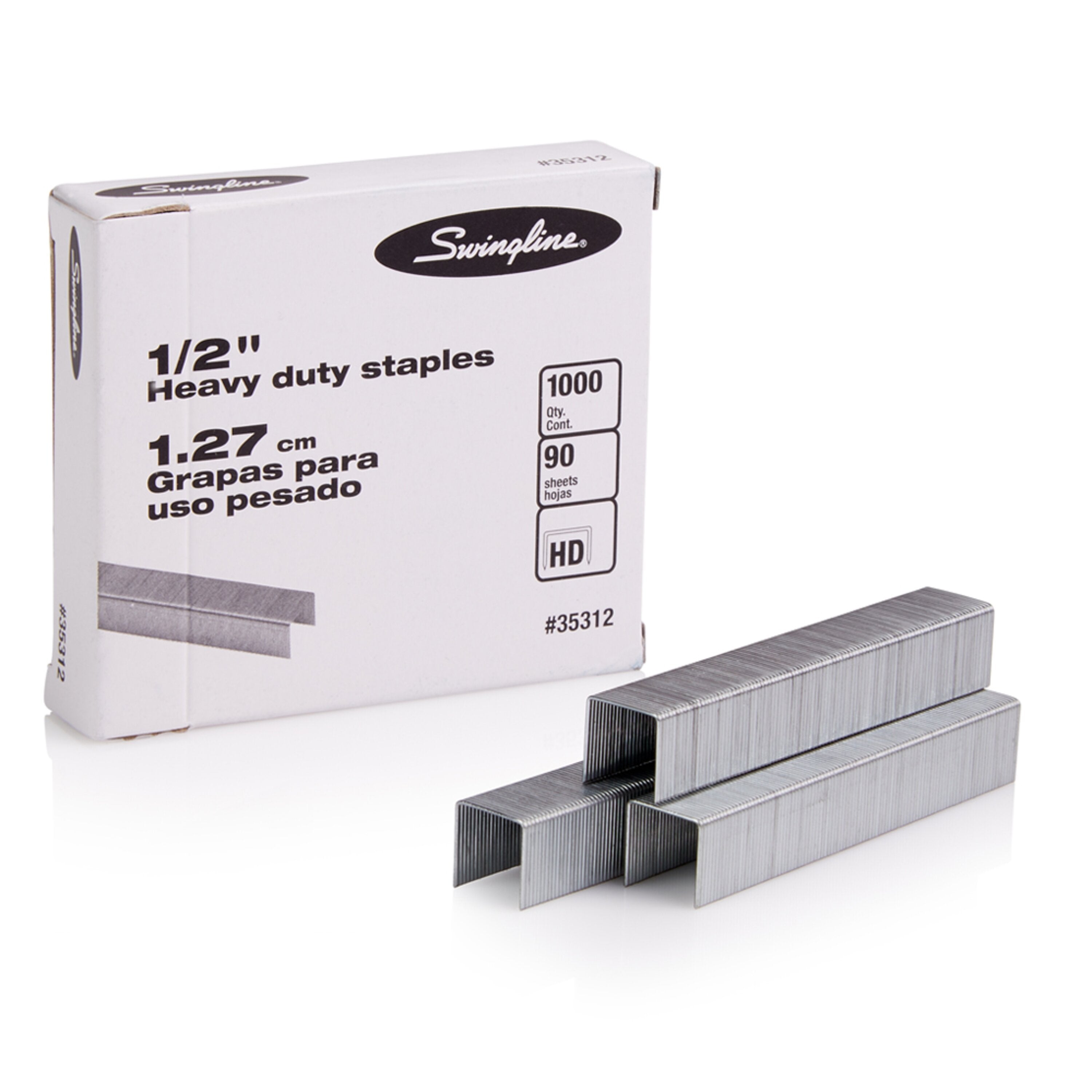 Swingline® Premium Heavy Duty Staples, 1/2" Leg, 100 Per Strip, 1,000/Box