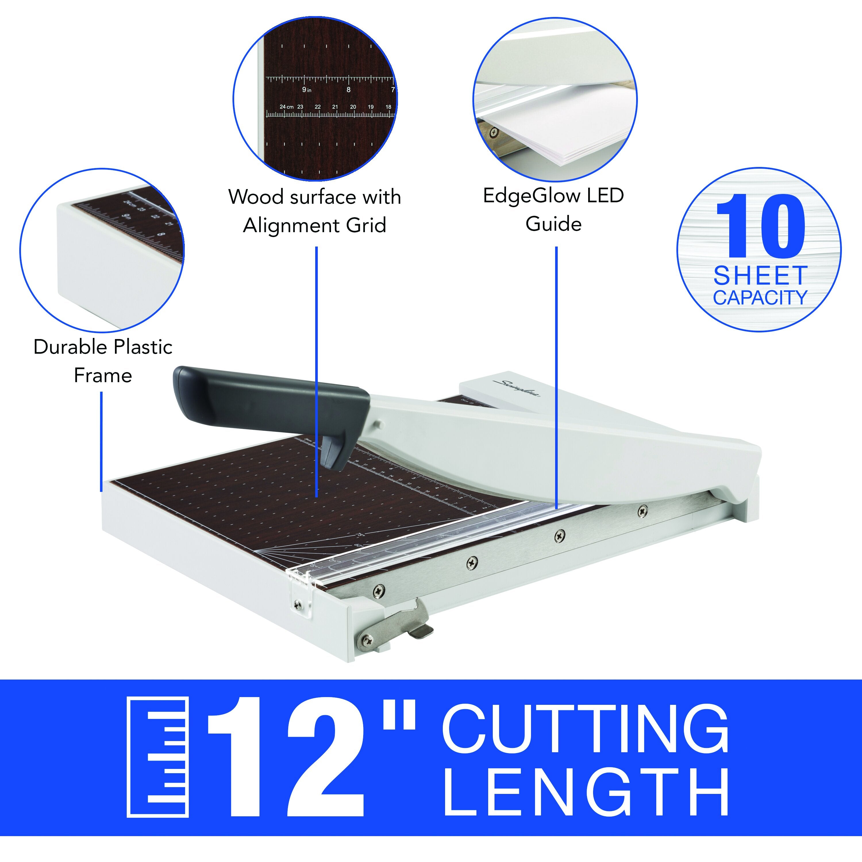 Swingline® ClassicCut® 1210W Guillotine Trimmer with EdgeGlow, Wood, 12" 10 Sheets