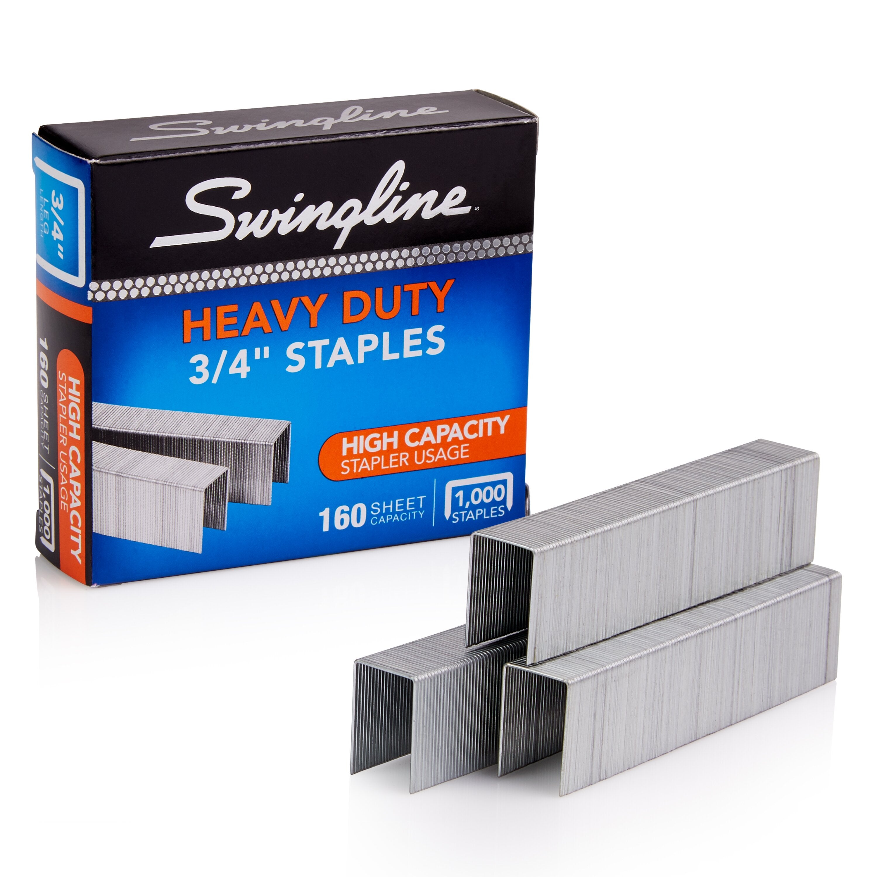 Swingline® Premium Heavy Duty Staples, 3/4" Leg, 100 Per Strip, 1,000/Box