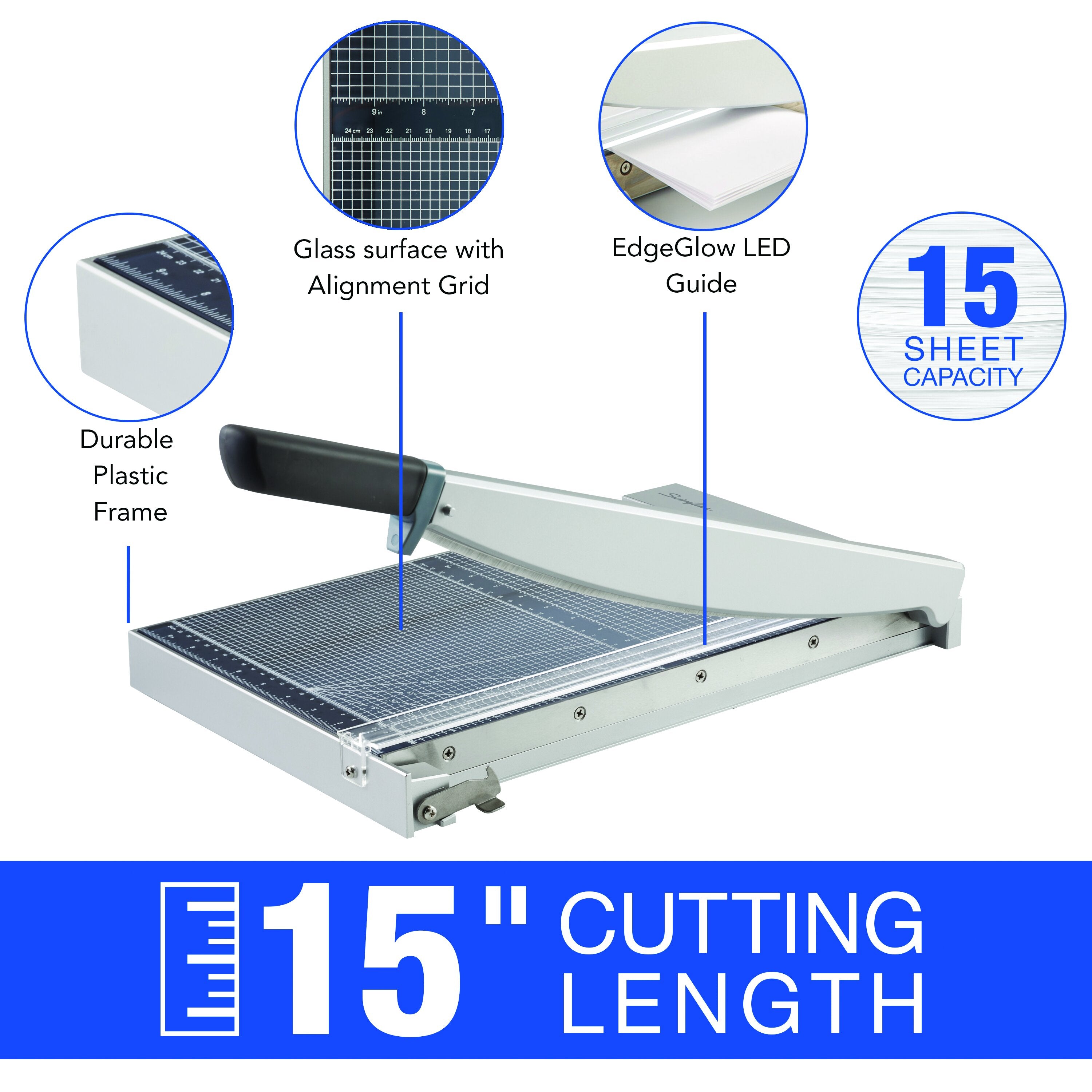 Swingline® ClassicCut® 1515G Guillotine Trimmer - EdgeGlow Glass - 15" - 15 Sheets