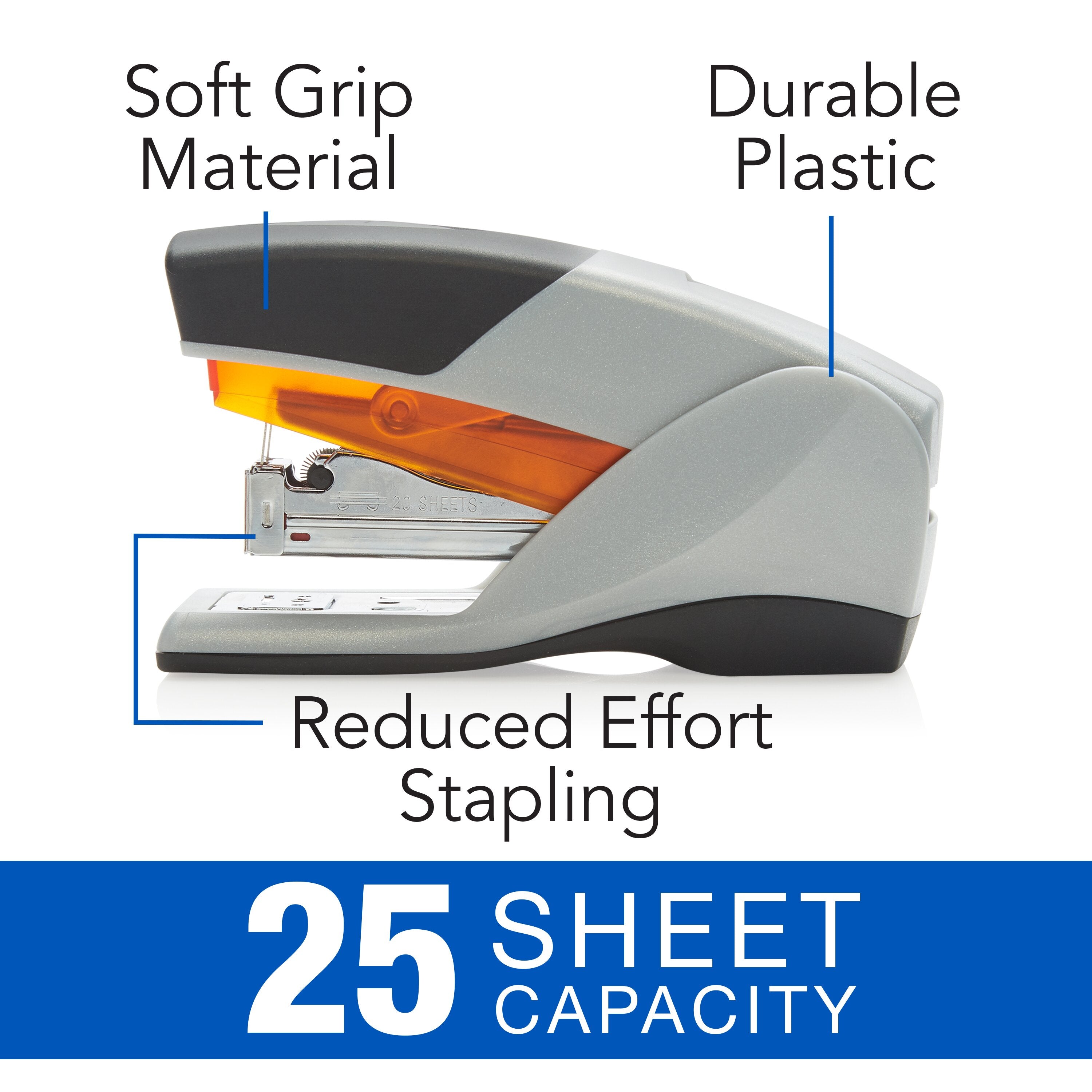Swingline® Optima® 25 Compact Stapler, 25 Sheets, Gray/Orange