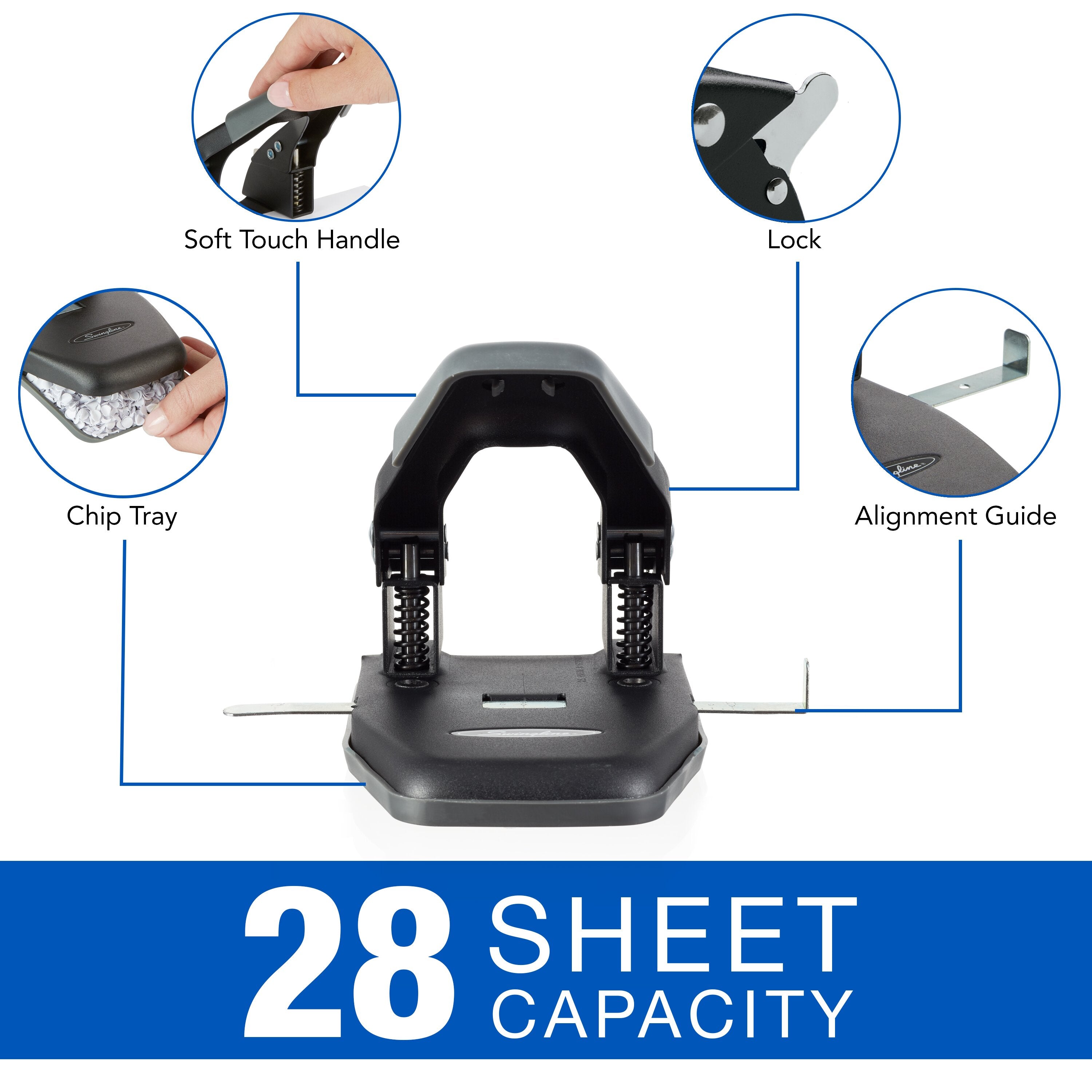 Swingline® Comfort Handle 2-Hole Punch, Model CH-200, Manual Punch
