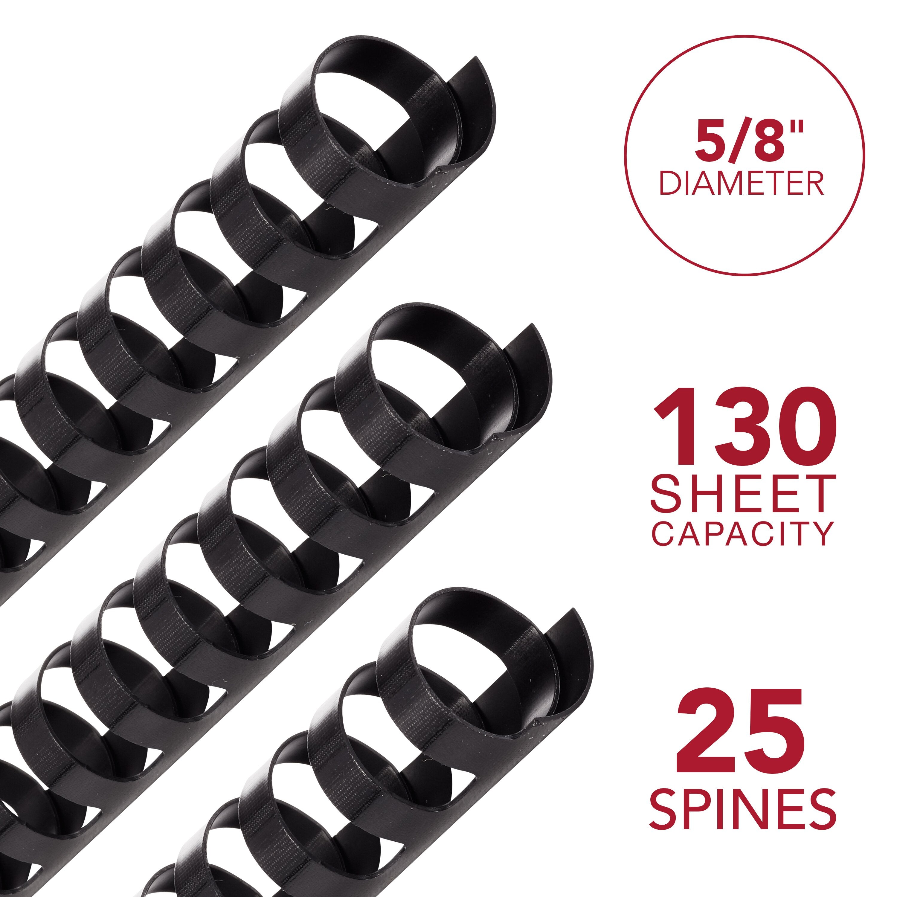 GBC CombBind 5/8" Black Binding Spines, 25 Pack