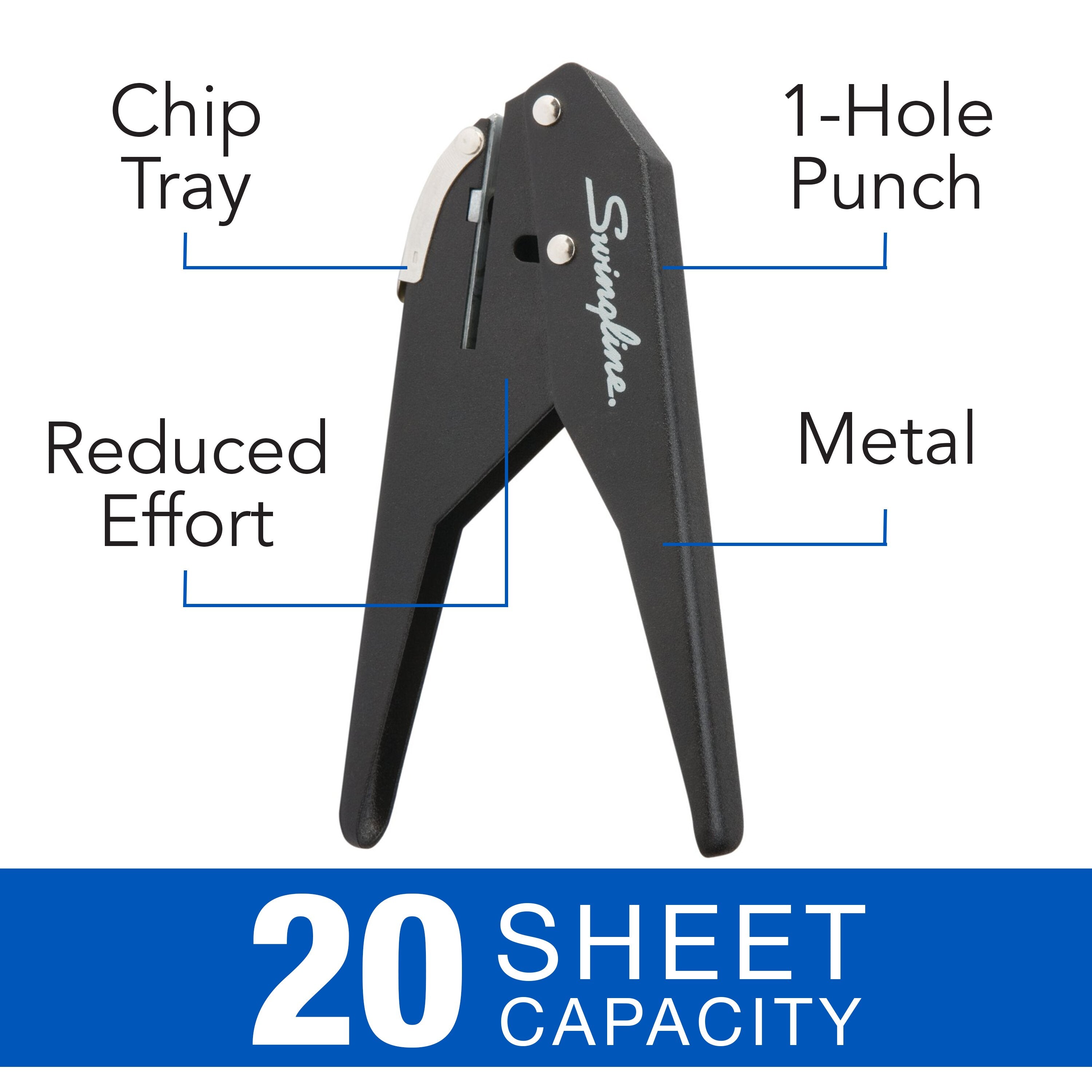 Swingline® Low Force 1-Hole Punch, 20 Sheets - Efficient Office Tool