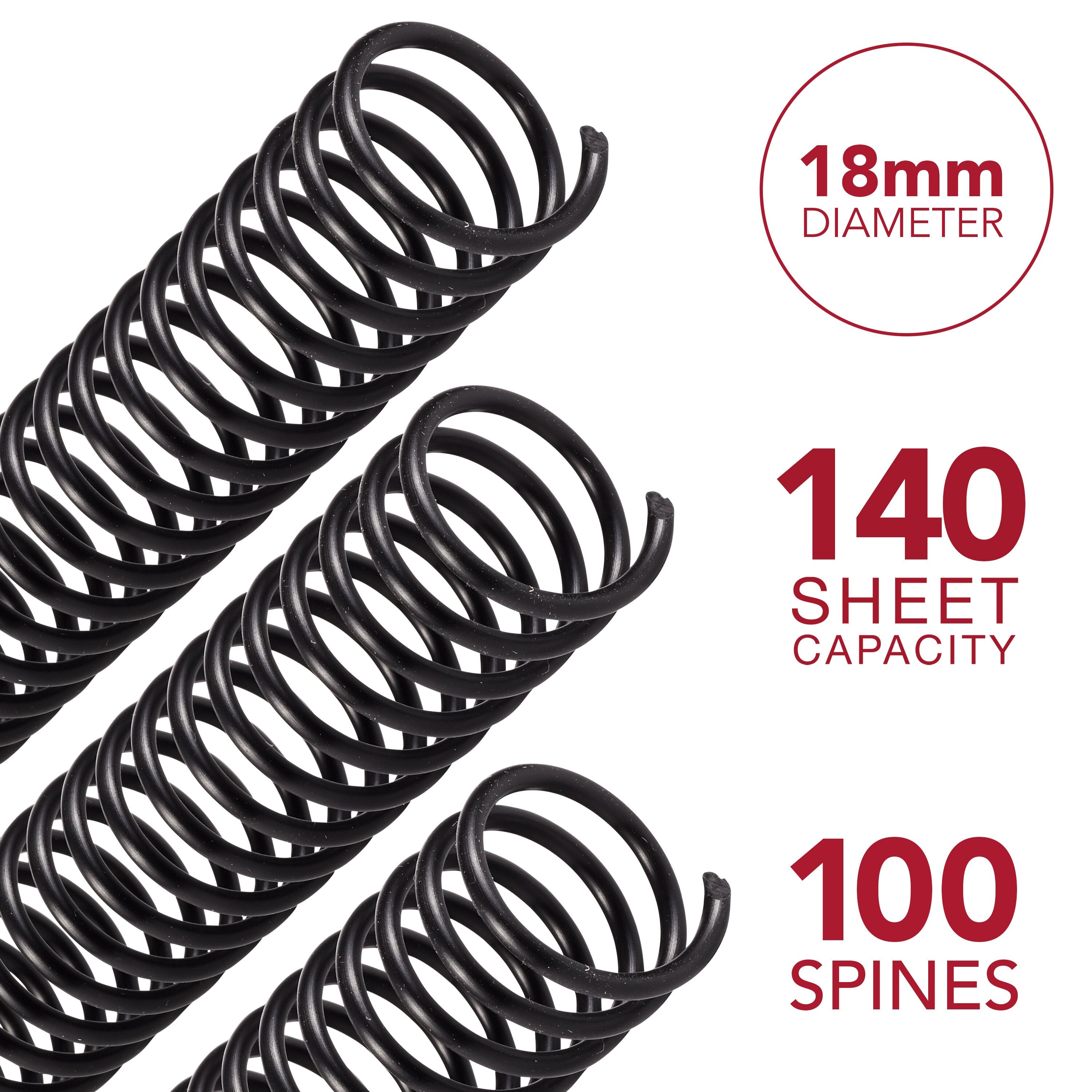 GBC Color Coil Binding Spines, 18mm, Black, 100 Pack - Professional Binding Solution