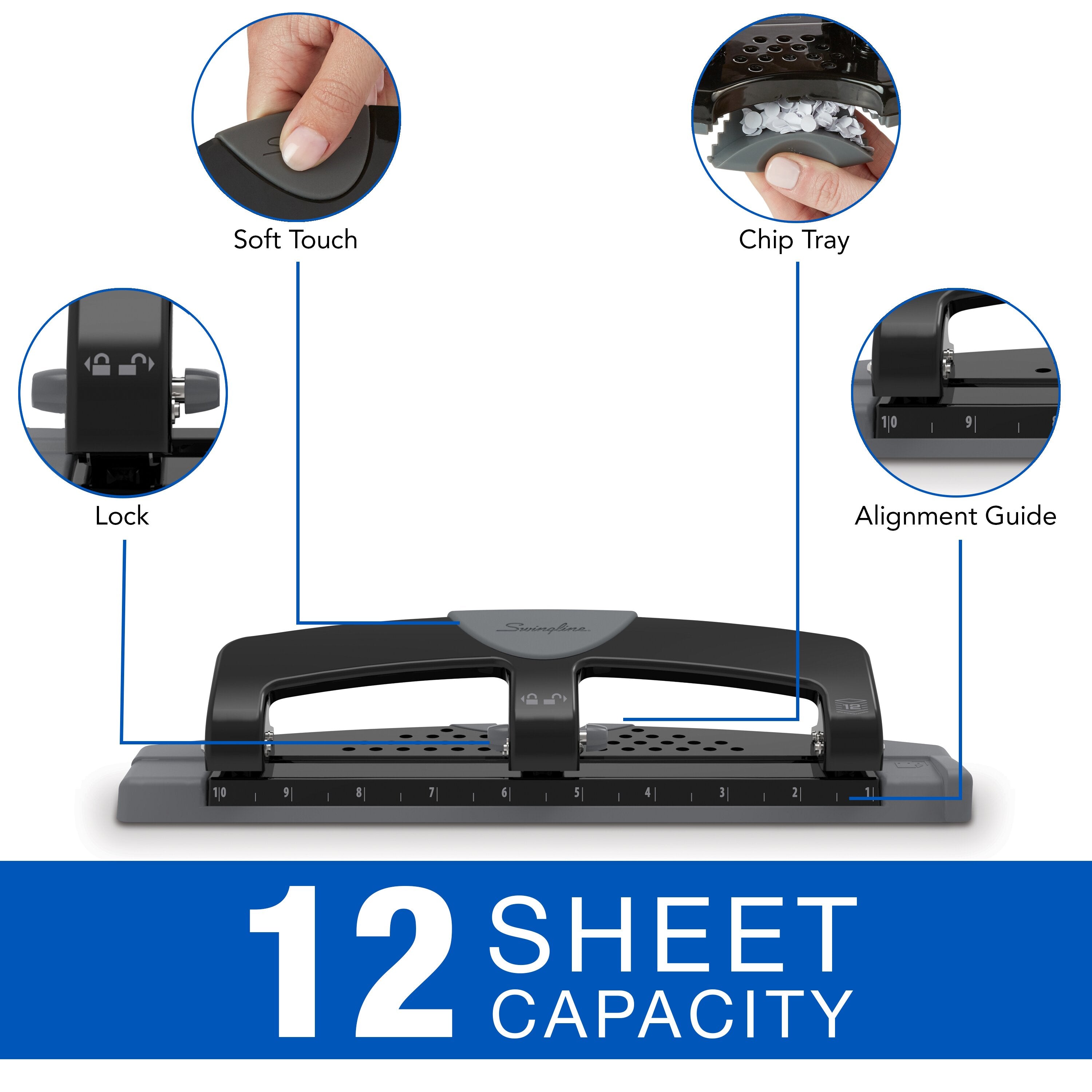 Swingline® SmartTouch™ 3-Hole Punch, Model ST-12, Office Tool