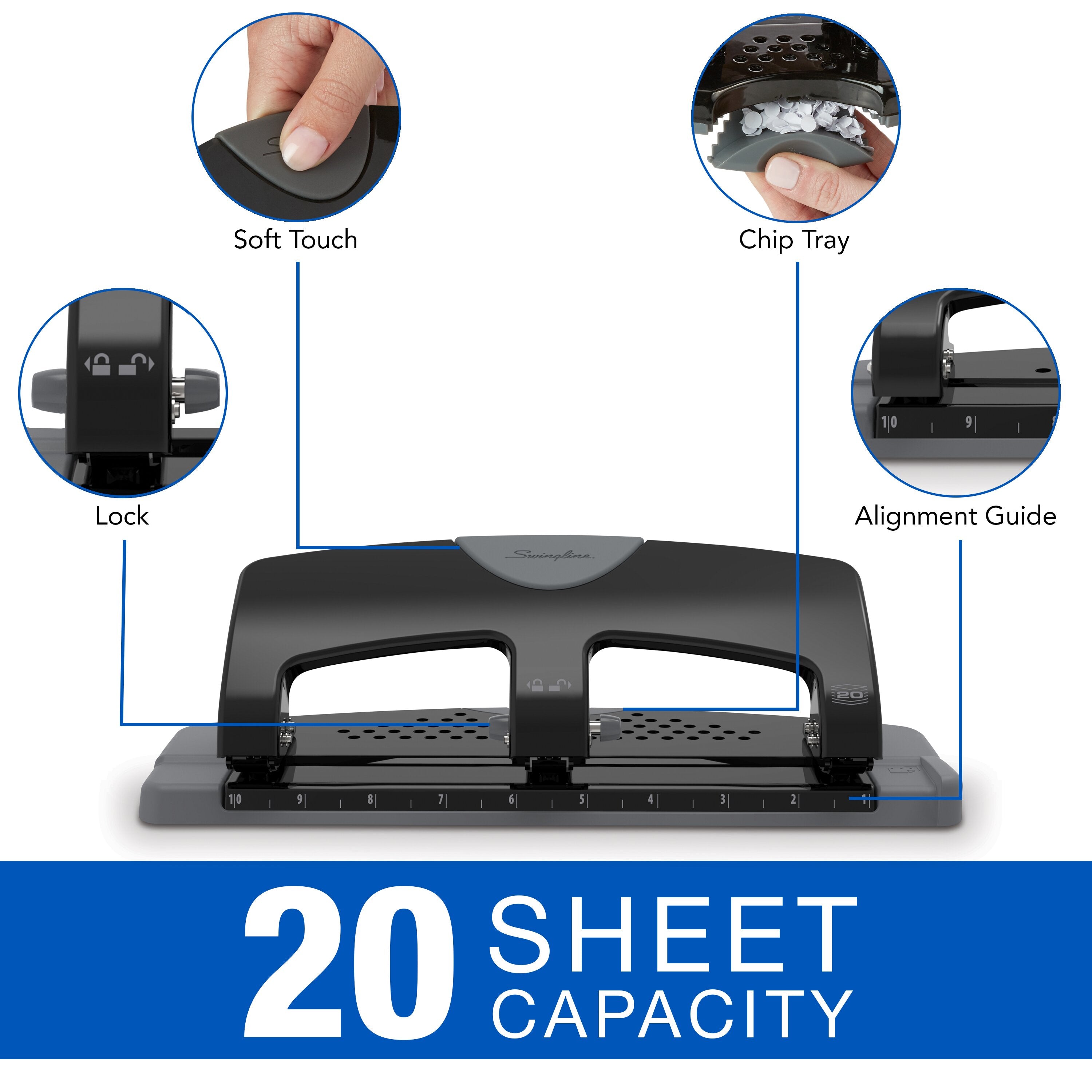 Swingline® SmartTouch™ 3-Hole Punch - 20 Sheet Effortless Punching