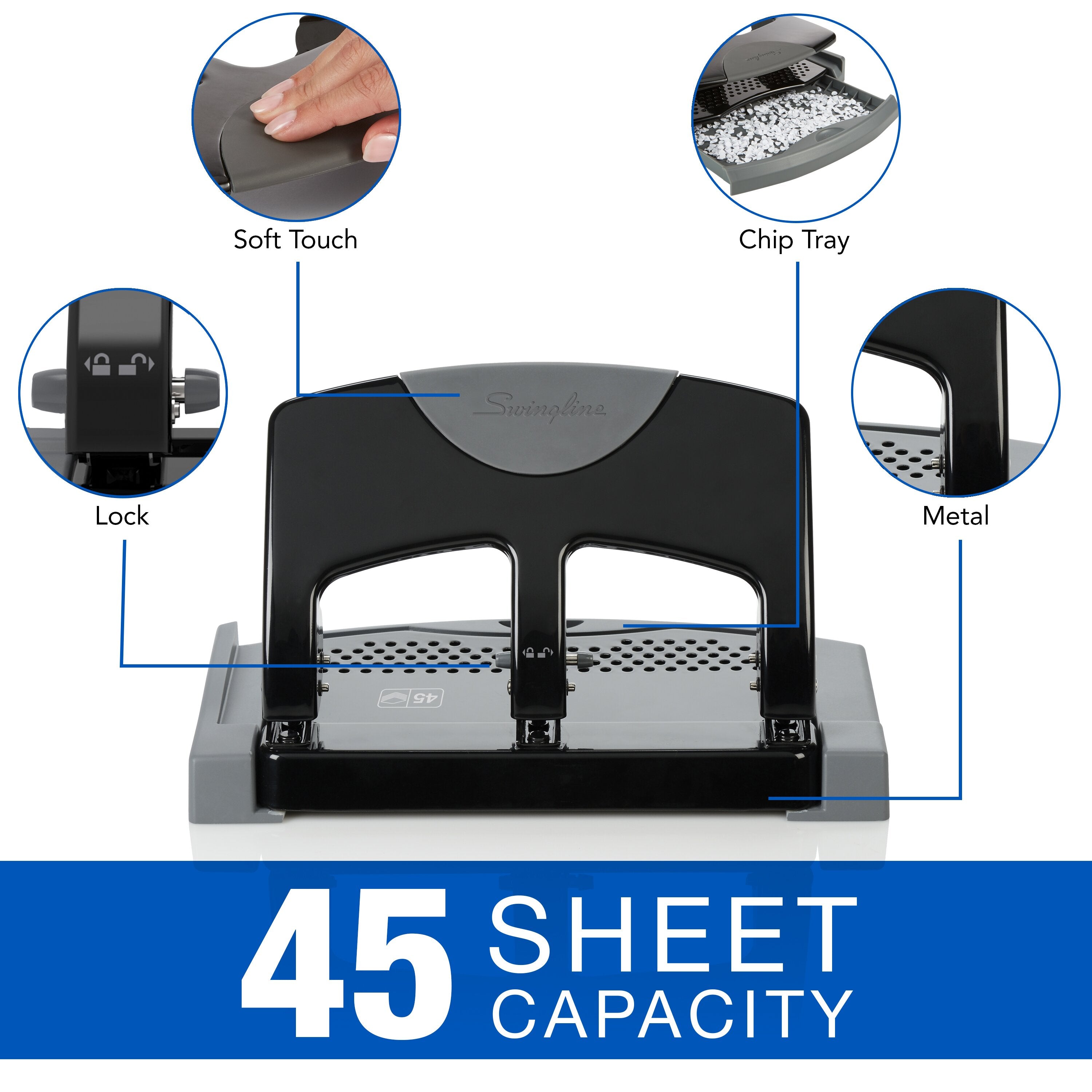 Swingline® SmartTouch™ 3-Hole Punch, 45 Sheets, Low Force