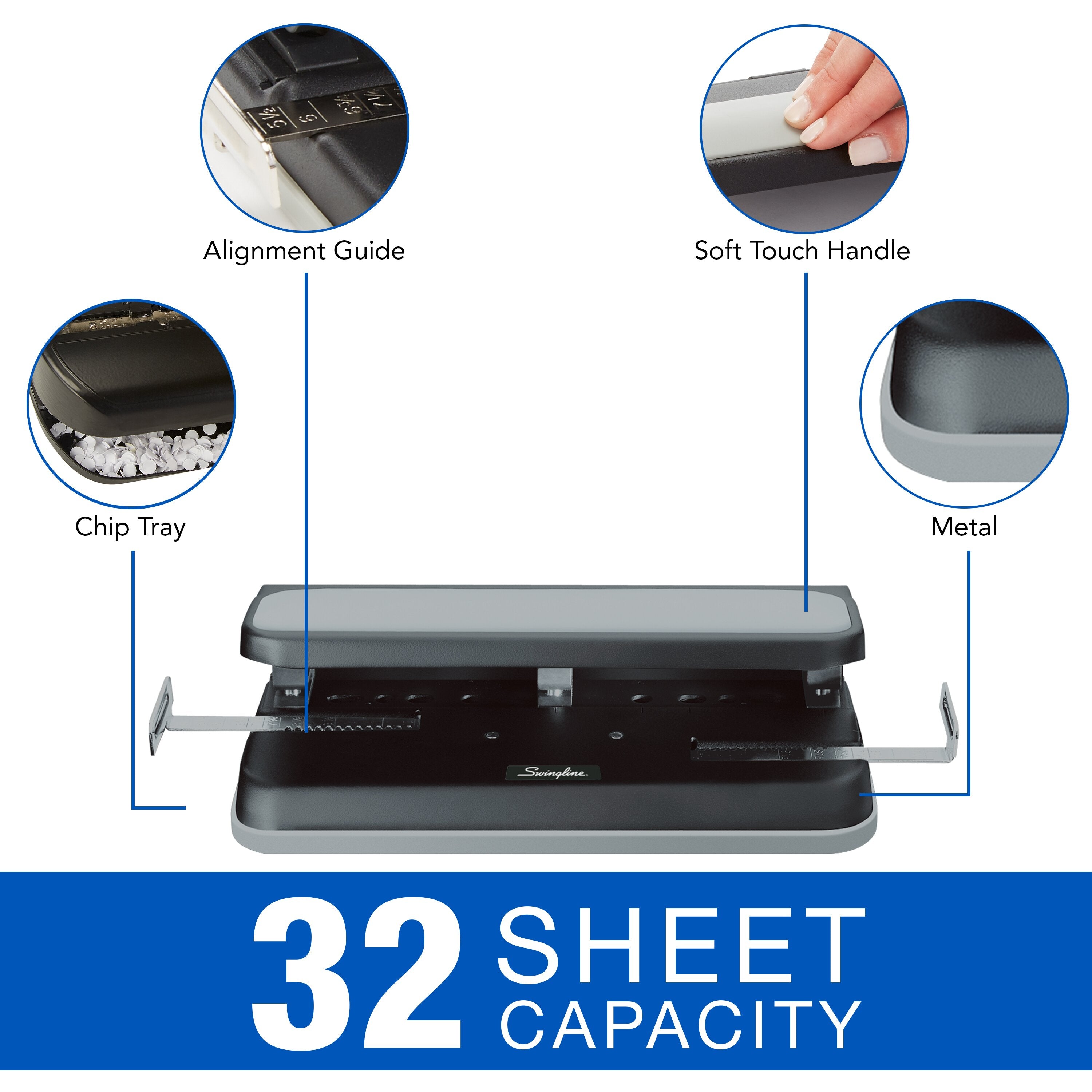 Swingline® Easy Touch™ Heavy Duty Punch, 2-7 Holes, Adjustable Centers, 32 Sheets