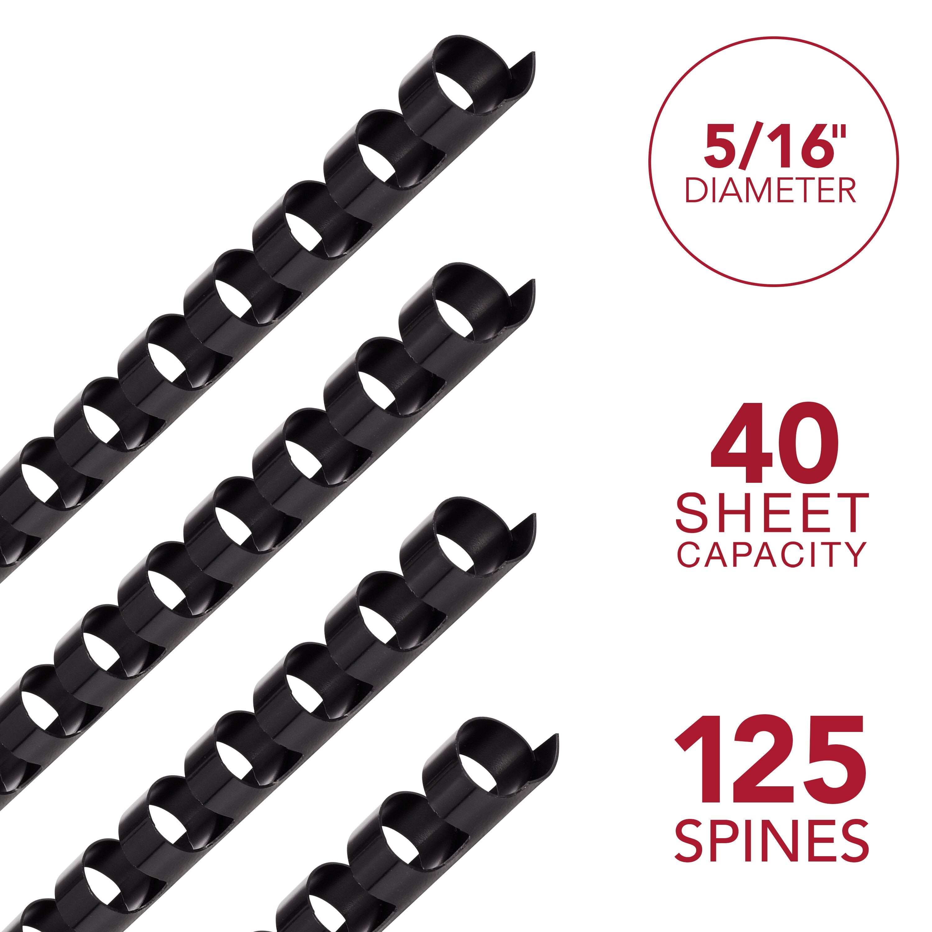 Mead CombBind Binding Spines, 5/16", Black, 125 Pack