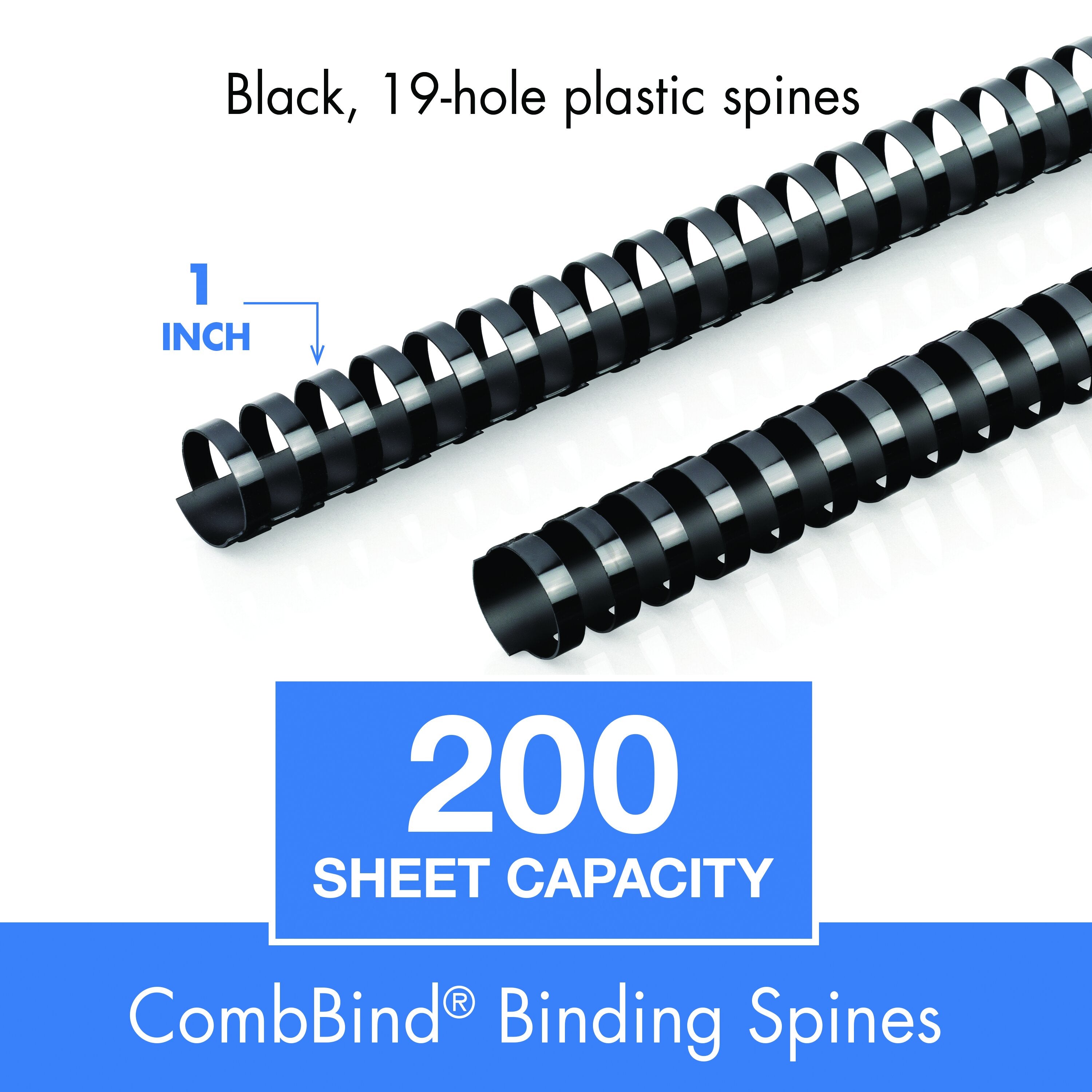Mead CombBind 1" Black Binding Spines, 125 Pack