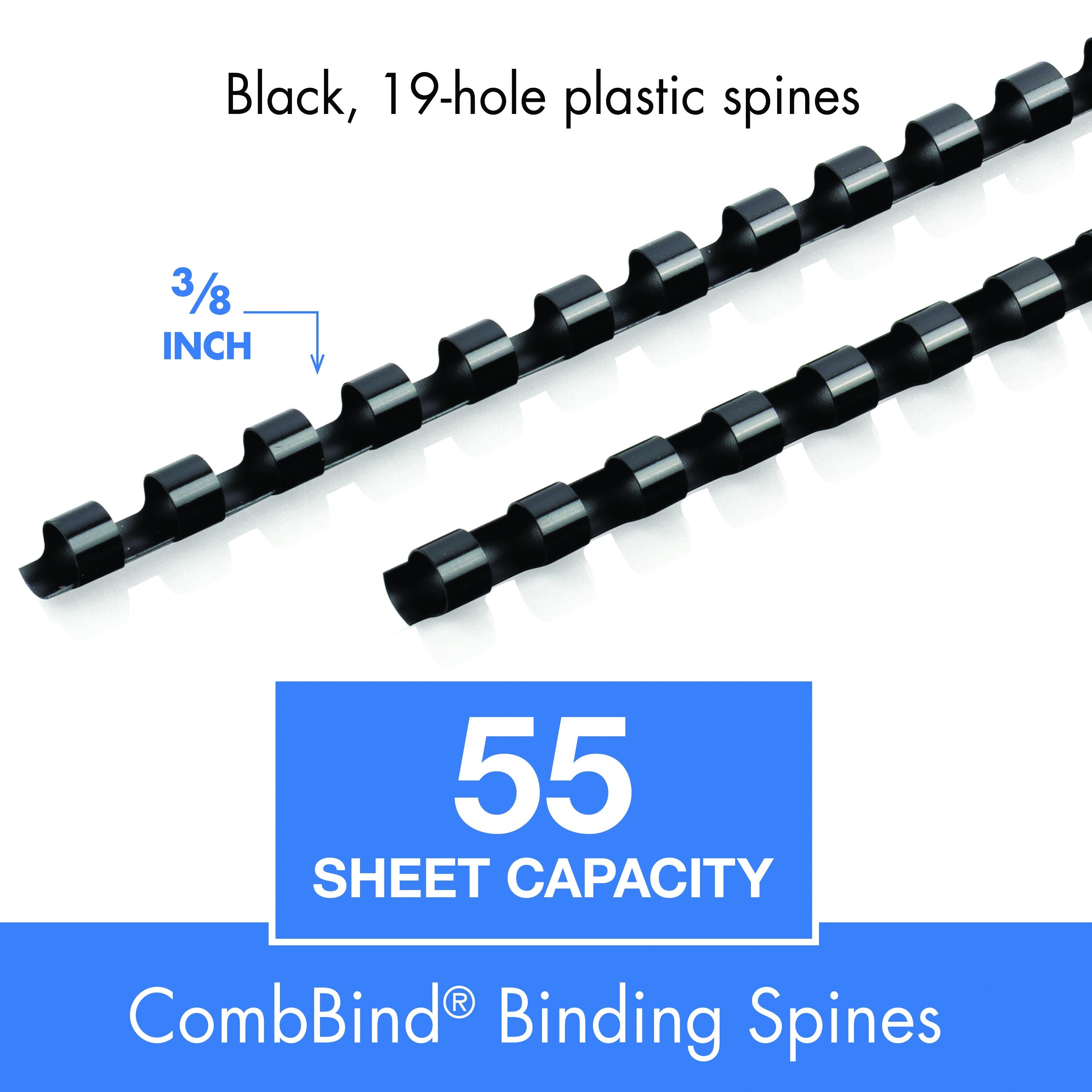 Mead CombBind 3/8" Black Binding Spines (125 Pack)