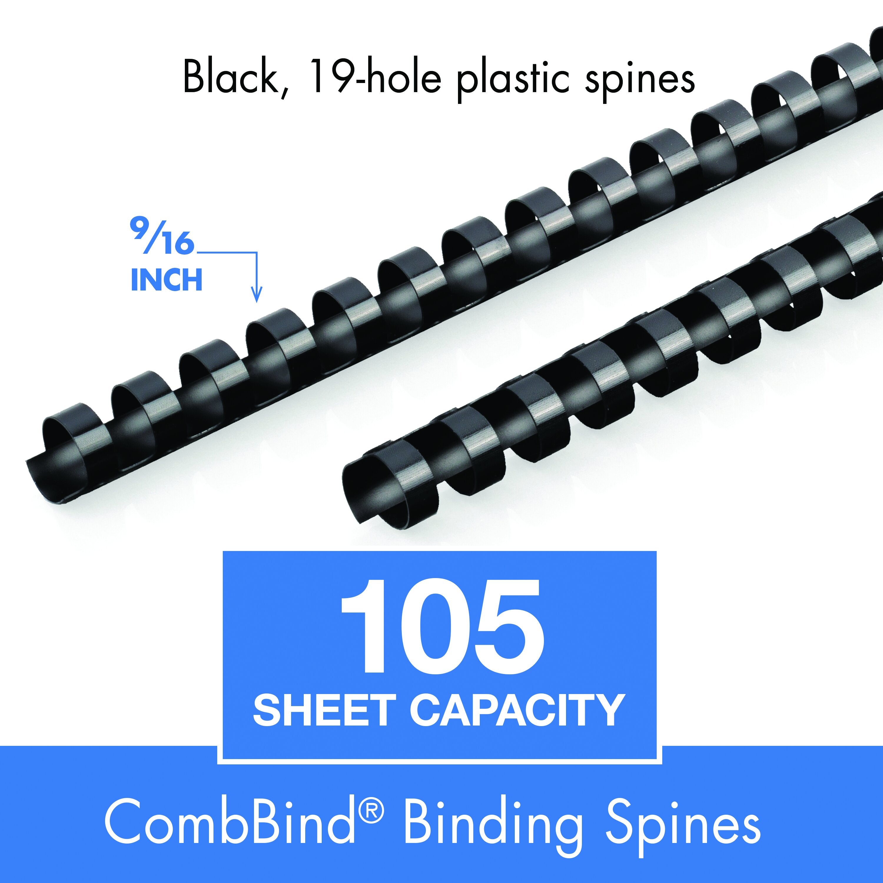 Mead CombBind 9/16" Black Binding Spines, 125 Pack