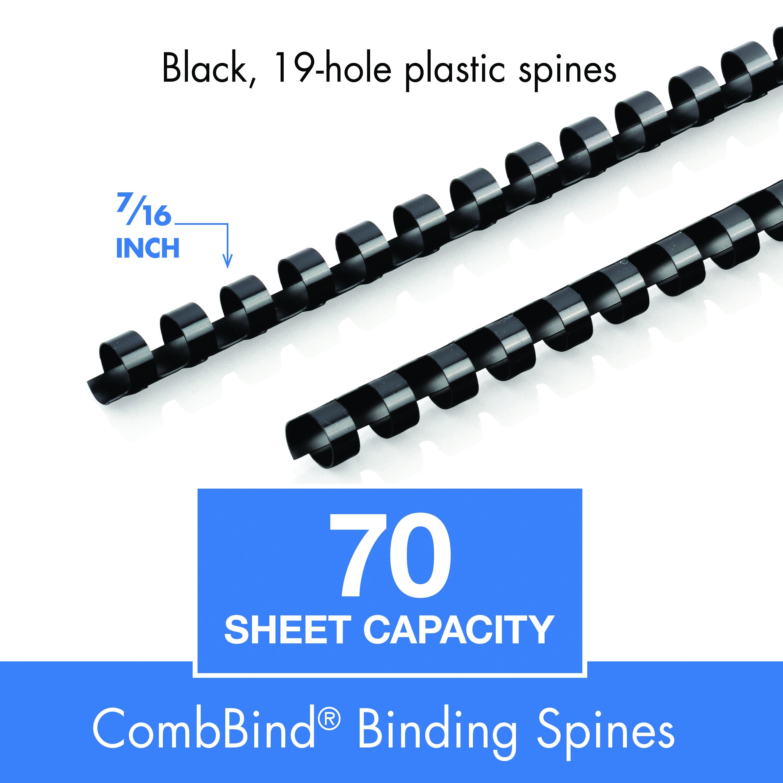 Mead CombBind 7/16" Black Binding Spines, 125 Pack