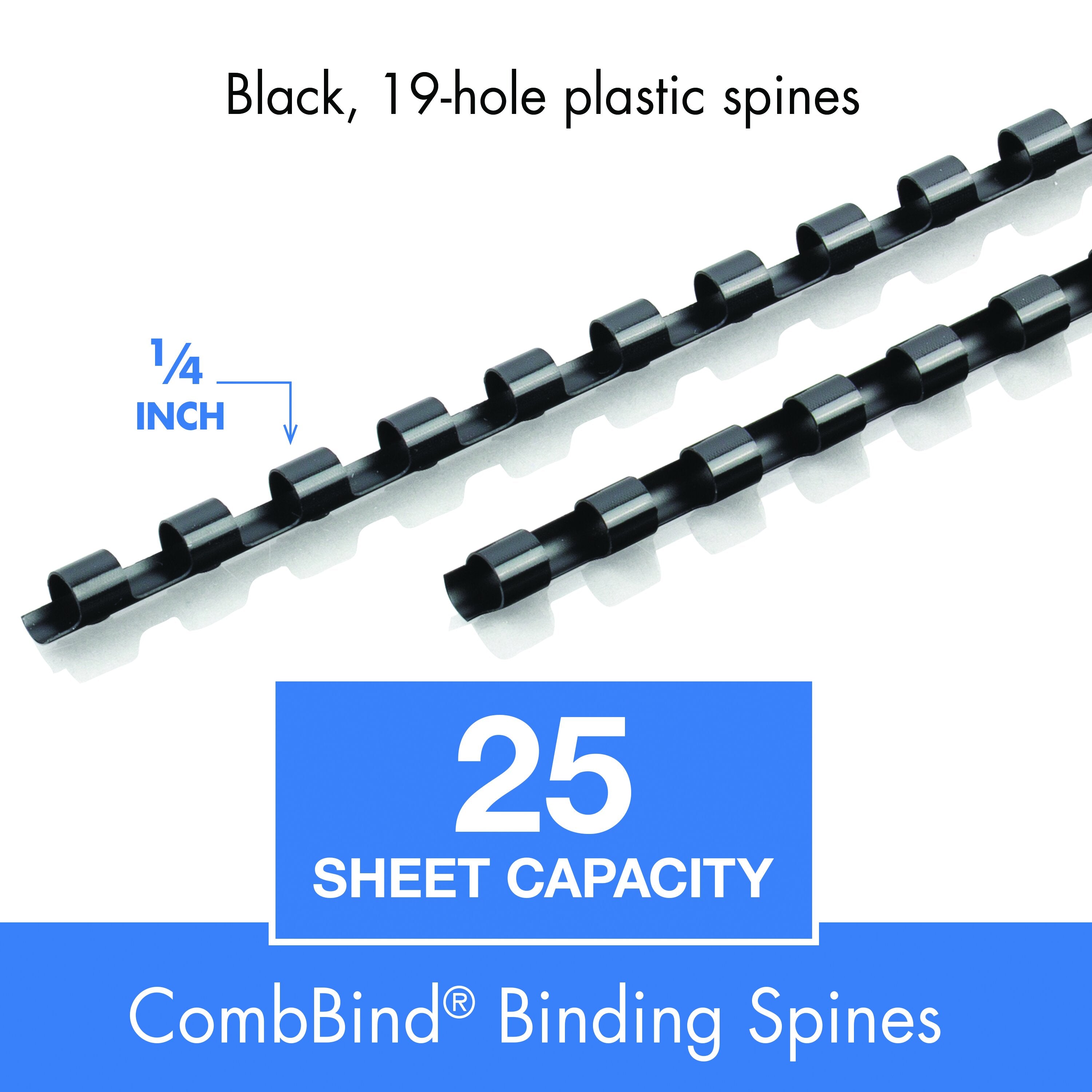 Mead CombBind 1/4" Black Binding Spines, 125 Pack